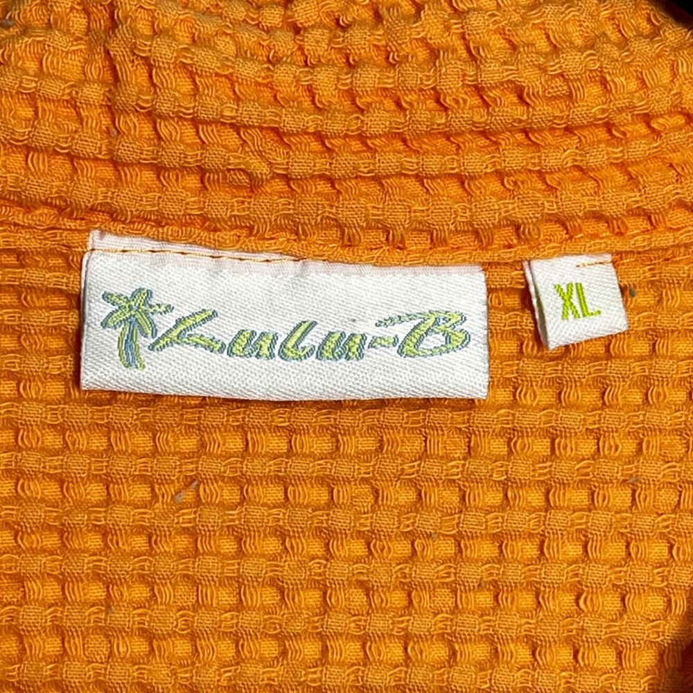 Lulu-B Orange Waffle Knit Cotton Cardigan Jacket Womens XL 3/4 Sleeve Pockets - Picture 6 of 8